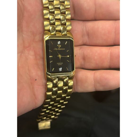 Jueles Jurgensen Beveled Bezel Gold Tone Mens Watch! New Battery. main image 9